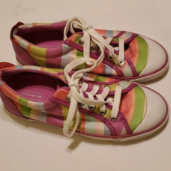 COACH BARRETT multi-colored striped lace up sneaker size 6B - Picture 7 of 9